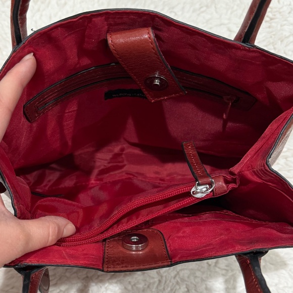 Wilsons Leather Roma Leather Push Lock Tote Handbag Dark Cherry Red Mahogany - Picture 8 of 15